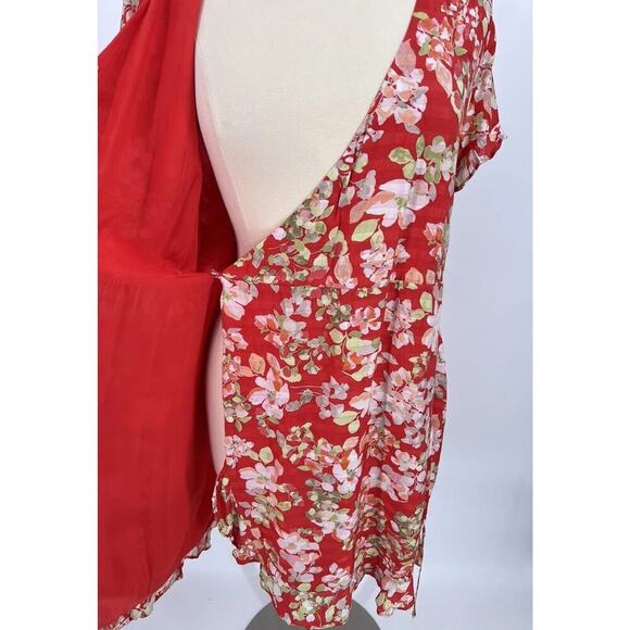 J. Jill Papaya Floral Ruffle Wrap Dress Size Medium Short Flutter Sleeves Lined - Picture 11 of 16